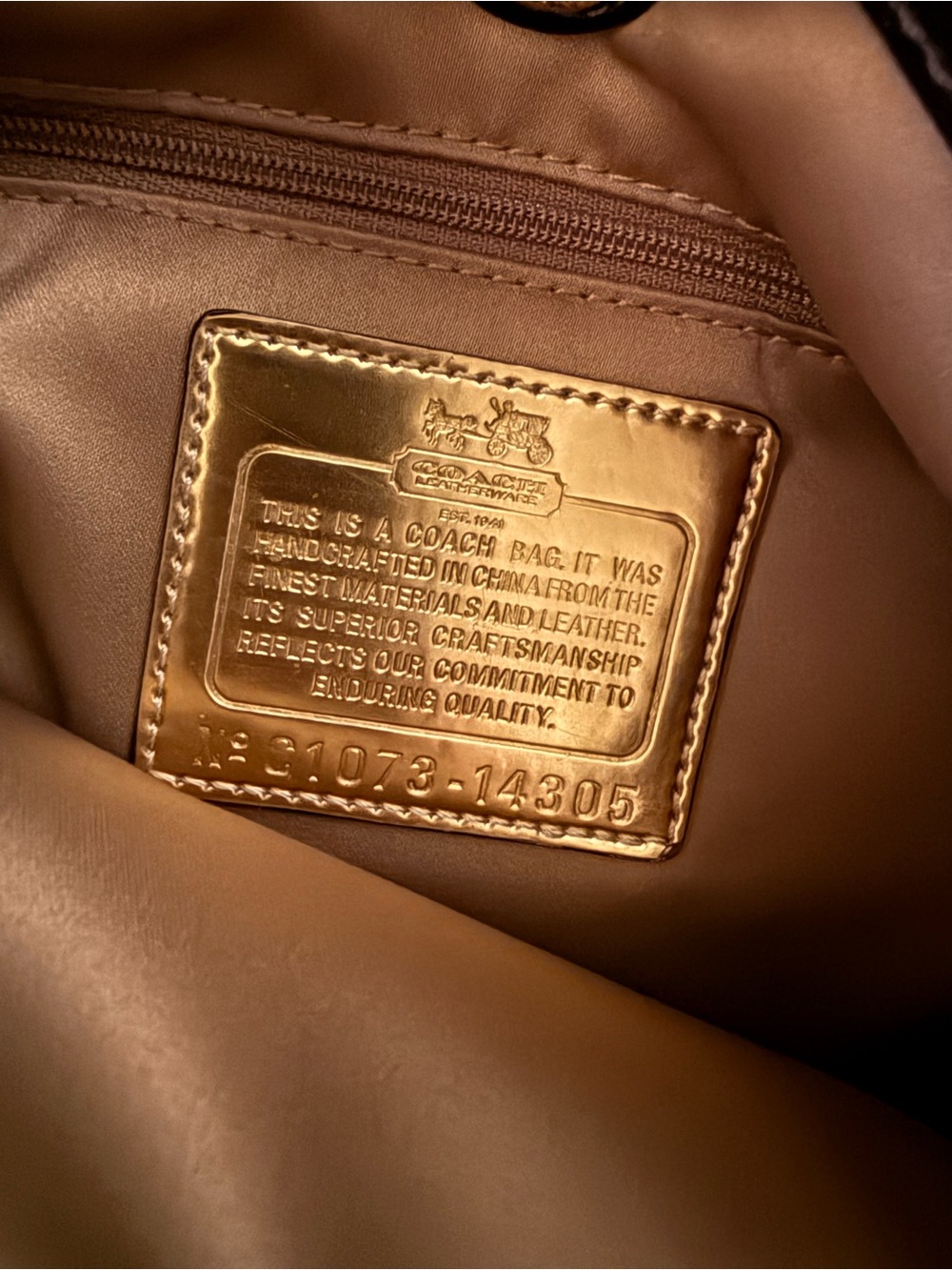 Coach Beige Signature Shoulder Bag with Dark Brown Leather Trim - Picture 3 of 6